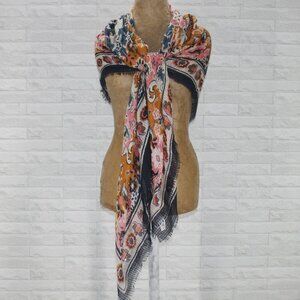 MAURICES Scarf Oversized Floral Bandana Silved Metallic Stripe Sequin Square 54"